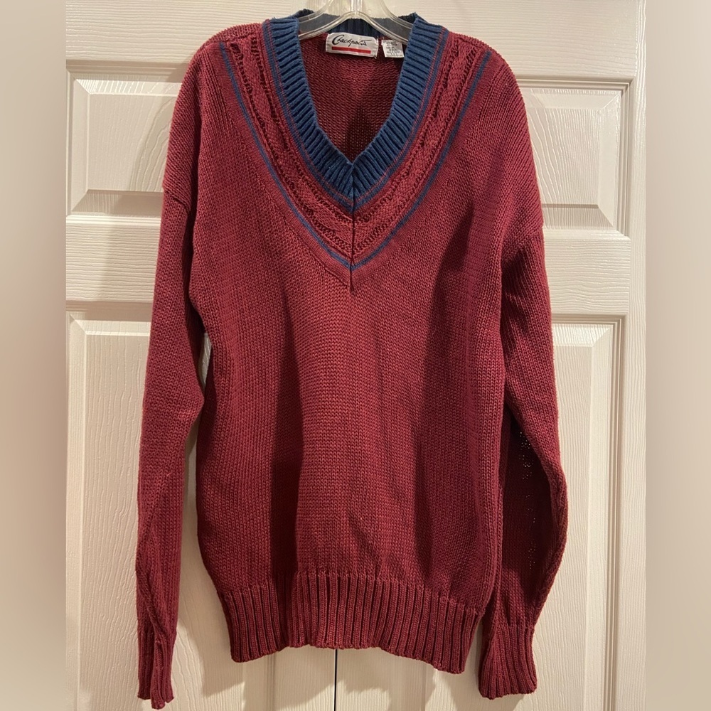 Vintage CHECKPOINT Mens V Neck Sweater 90s Size Medium